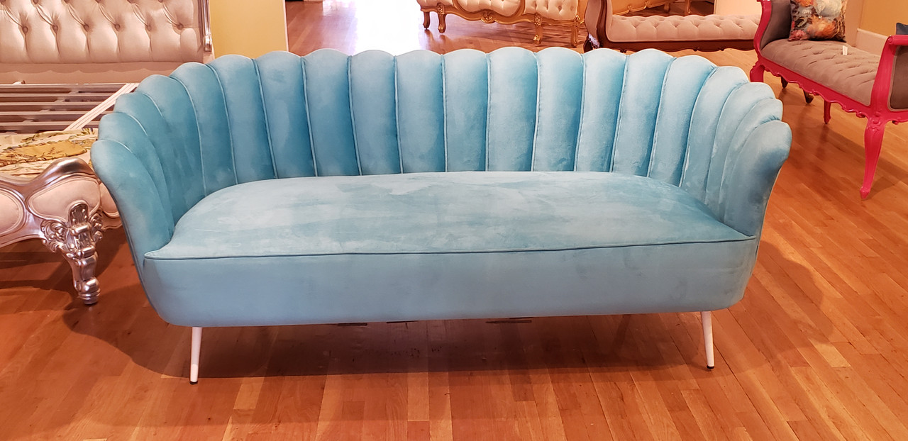 Art Deco Shell Loveseat, Blue