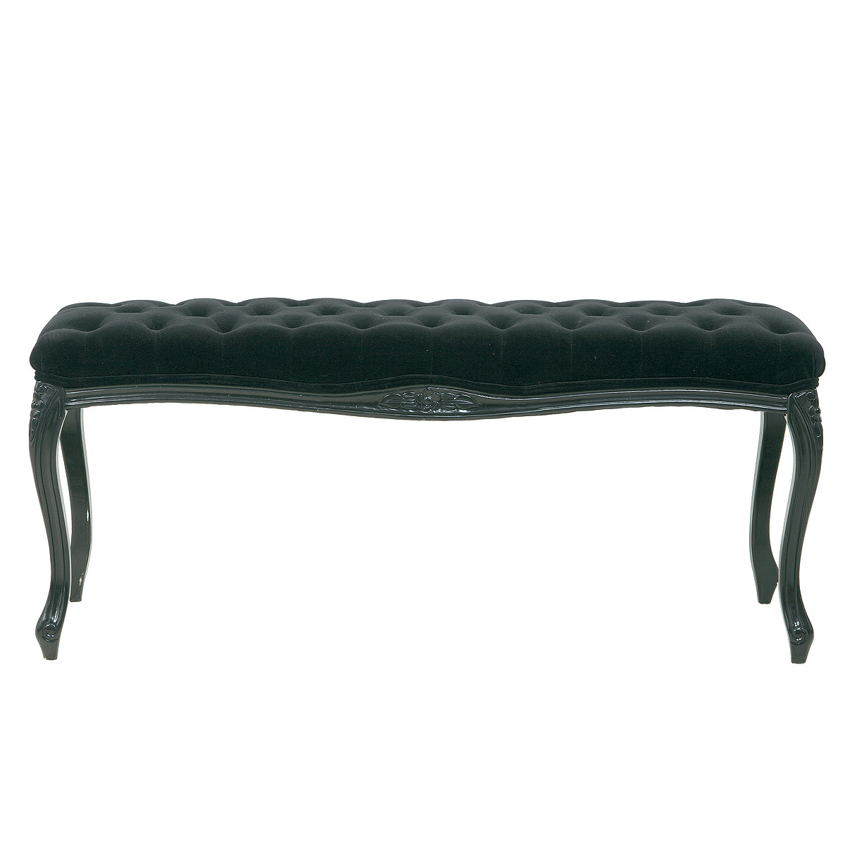 French Tufted Bench Moulin Noir Chateau Black Velvet
