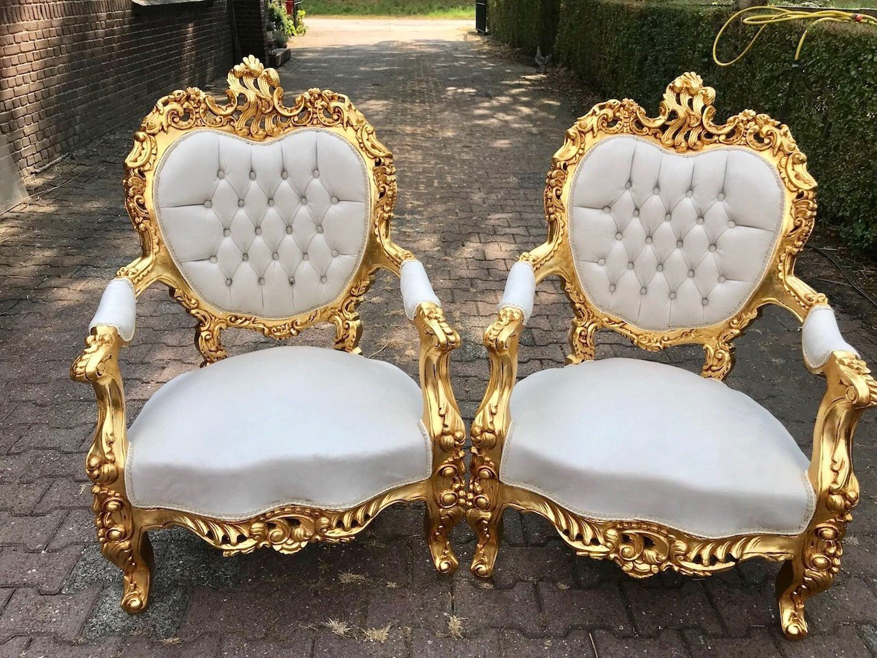 Pair Of Antique Louis Xvi Gilded Gold Chairs With Atelier Versace