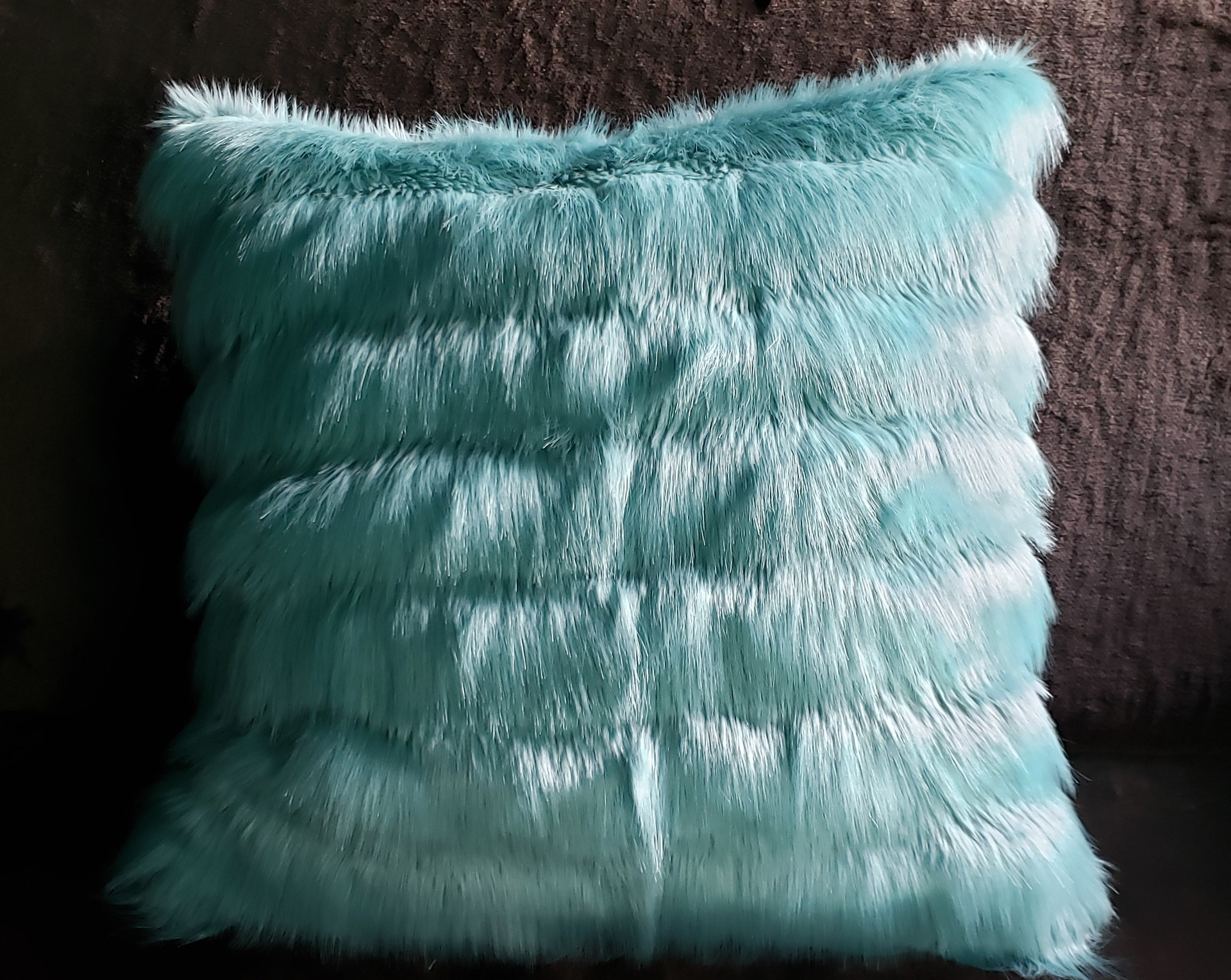 Aqua Fur Throw Pillow