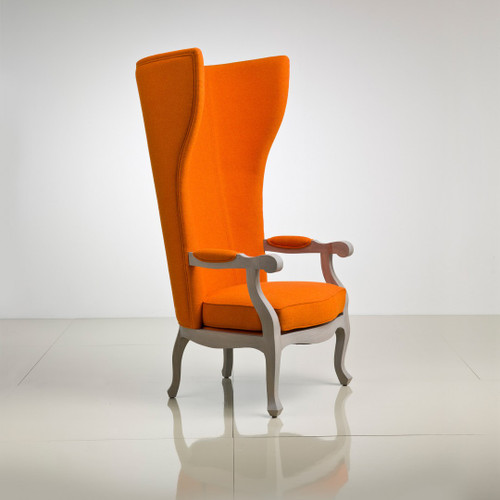 Wing Chair, Cognac Leather & Silver Leaf finish