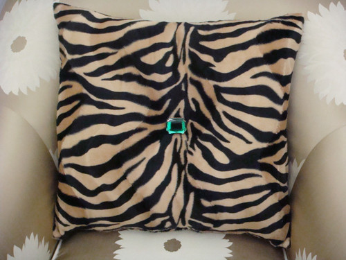 Zebra Print Bling Throw Pillow ....Color Beige/Black 20X20