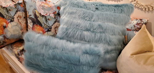 Aqua Glam Fur Throw Pillow