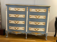 FRENCH BLUE AND WHITE DRESSER, EIGHT DRAWER DRESSER