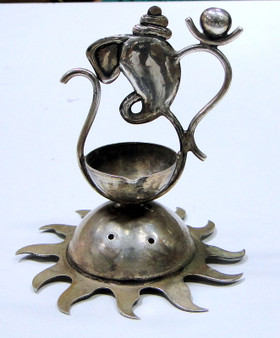 Antique silver Ganesha oil lamp incense holder