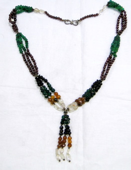 925 Silver garnet & Multi gemstones beads necklace jewelry 11609