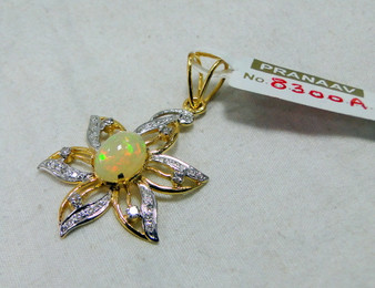 Gold Natural Opal Gemstone Diamond set Pendant 14K Handmade fine jewelry 493-55
