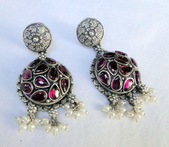 Ethnic Vintage Tribal 925 Sterling Silver Studs Earrings Pair Fine Jewelry 13478