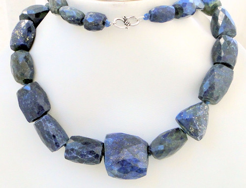 VINTAGE LAPIS  STONES TUMBLED BEADS STRAND NECKLACE