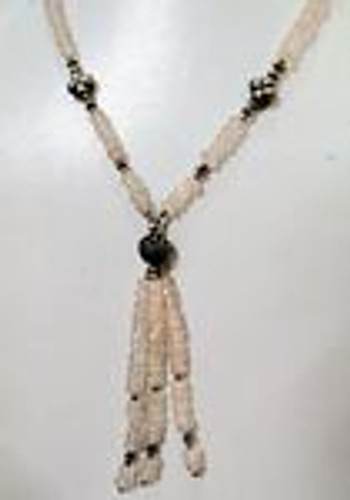 143 ct Faceted Rose quartz with silver beads and tassel  necklace