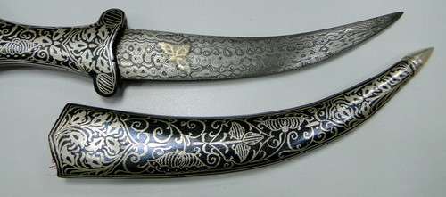 Damascus steel  blade Knife dagger pure silver wire work LETTER OPENER XMAS ITEM 7493