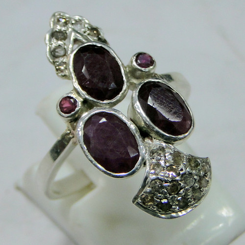 VINTAGE Ruby Diamond  silver ring Victorian jewelry