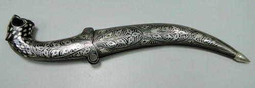 Damascus steel  blade lion head knife dagger pure silver wire work LETTER OPENER XMAS ITEM