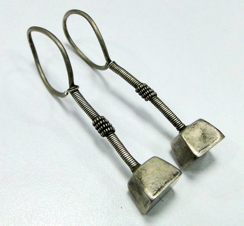 vintage antique ethnic tribal old sterling silver earrings dangle 7461