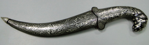 Damascus steel blade lamb head Knife dagger pure silver wire work LETTER OPENER XMAS ITEM 7502