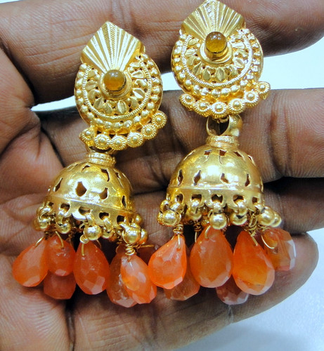 vintage gold Vermeil  tribal silver ear plugs earrings jumkee carnelian chandelier