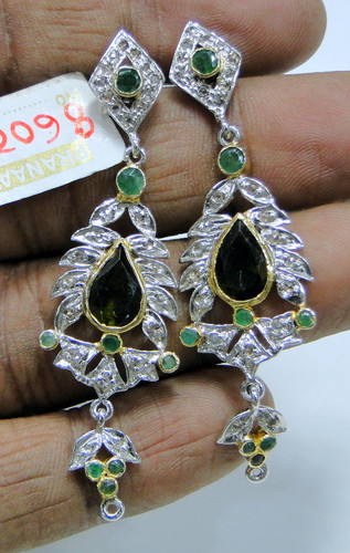 Diamond Emerald tourmaline Victorian Earrings Jewelry