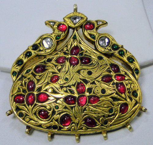 vintage antique kundan Ruby pendant necklace peacock design 9377