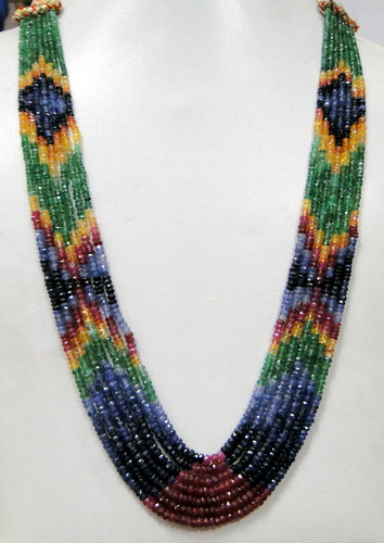 Multi gemstones strands 250 cts gemstones strands necklace Ruby Emerad Sapphire