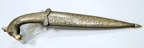 Dagger knife with Damascus steel blade & pure silver wire (bidaree work) 9505