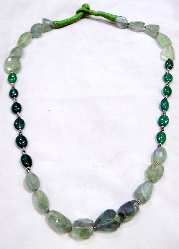 Gemstone Tumble silver  strand necklace jewelry Green Amethyst onyx