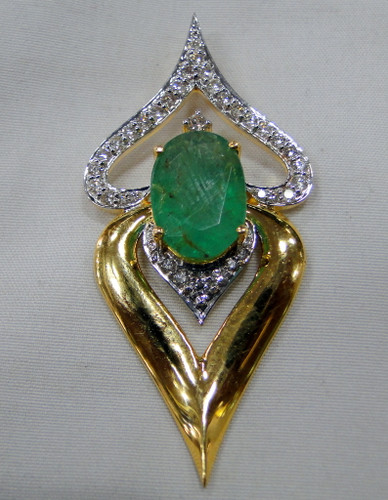 Vintage 18 K solid gold natural Diamond Emerald pendant necklace HALLMARKED JEWELRY