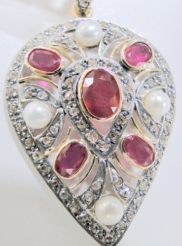 Diamond Ruby pearl Victorian Pendant Jewelry