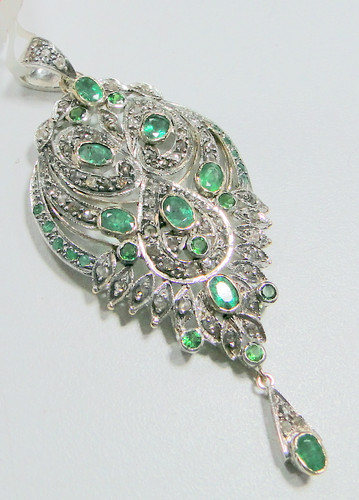 Diamond Emerald Victorian Pendant Jewelry 6569