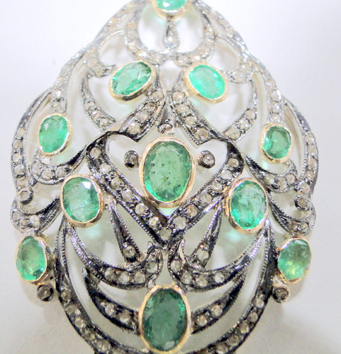 Diamond Emerald Victorian Pendant Jewelry 6573