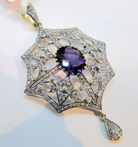 VICTORIAN DIAMOND AMETHYST GOLD silver pendant 5800