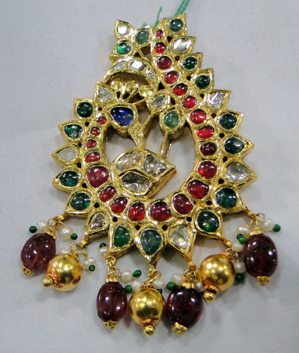 22 K gold kundan diamond Ruby set Pendant necklace  -1