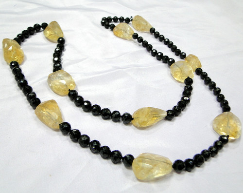 Natural Black Spinal Citrine gemstone strand necklace -10059