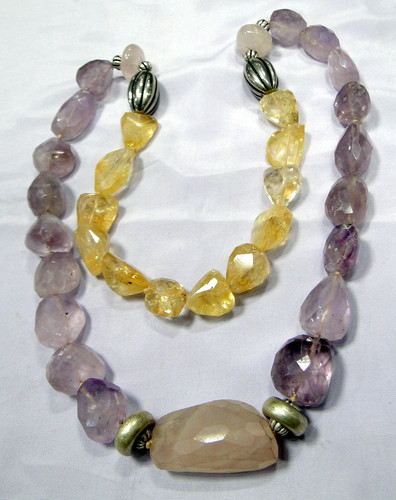 Natural Citrine Amethyst gemstone strand necklace -10062