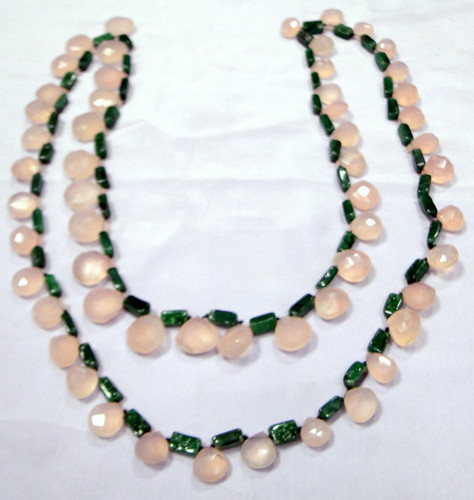 Natural Rose quartz green onyx gemstone strand necklace -10080