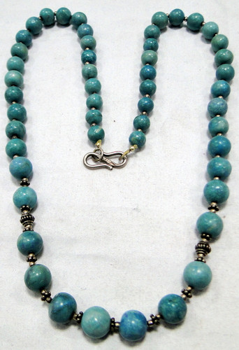 Silver Turquoise beads strand necklace-11305
