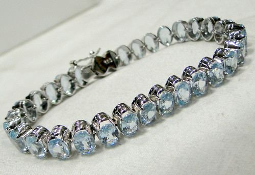 sterling silver Aquamarine gemstone bracelet 925 jewelry 11722