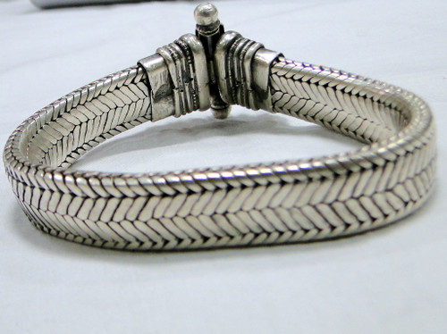 Silver bracelet flat solid silver rope chain flexible bracelet cuff jewelry -11750