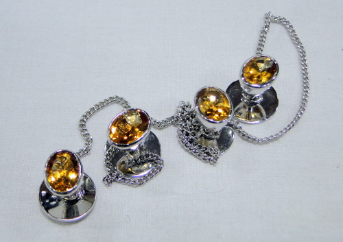 Kurta buttons 925 sterling silver & Citrine gemstones buttons set-11802