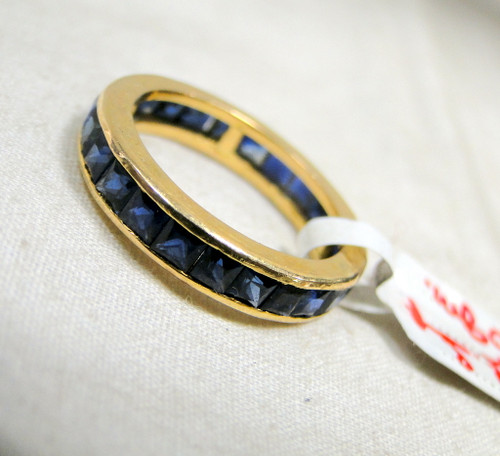 Gold Blue Sapphire Ring Band 14K Handmade fine jewelry engagement wedding Green