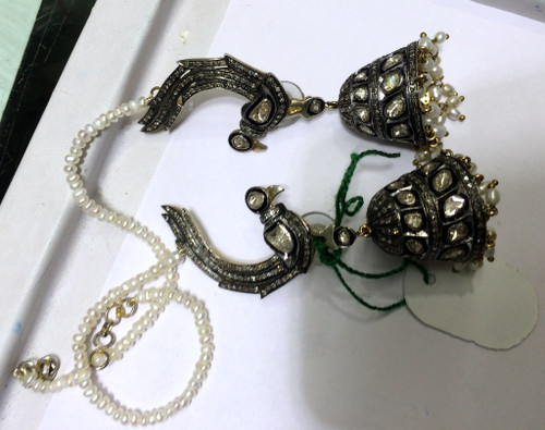 Gold Diamond Earrings Victorian Vintage 14K Gold Silver