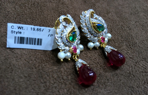 Diamond Earrings 18K Gold Emerald Ruby studs Jewelry  494-200