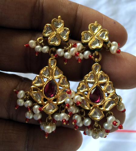 Diamond Gold Earrings 22K Gold Polki Diamond Earrings jewelry 494-322