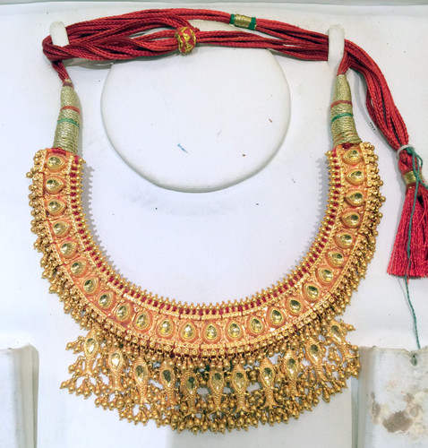 22K Gold Choker Necklace wedding Indian Handmade jewelry 497-004