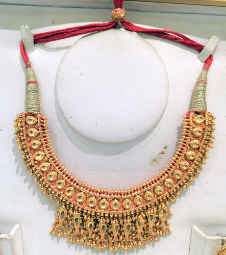 22K Gold Choker Necklace wedding Indian Handmade jewelry 497-008
