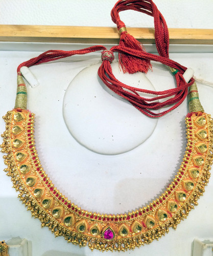 22K Gold Choker Necklace wedding Indian Handmade jewelry 497-011