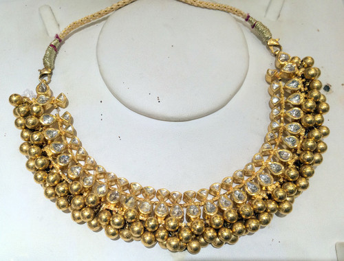 22K Gold Choker Necklace Kundan Jadau Indian jewelry 497-019