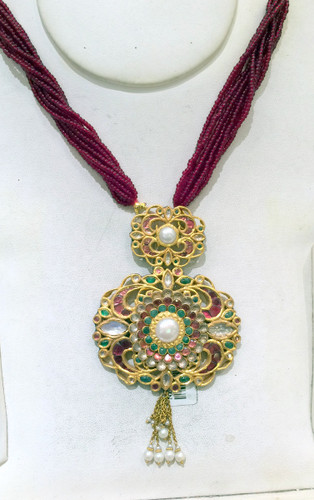 22K Gold Pendant Choker Necklace Kundan Jadau Indian jewelry 497-045