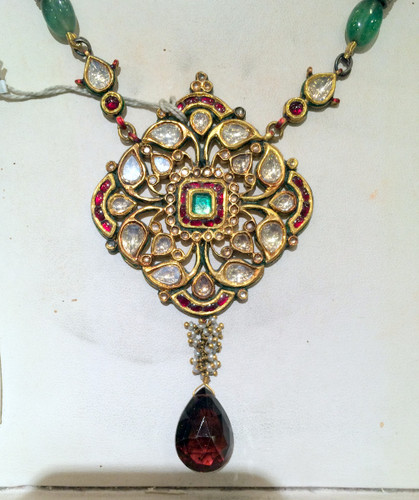 22K Gold Pendant Choker Necklace Kundan Jadau Indian jewelry 497-051