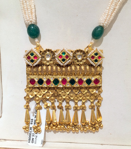 22K Gold Choker Necklace Earrings Kundan Jadau jewelry 497-056
