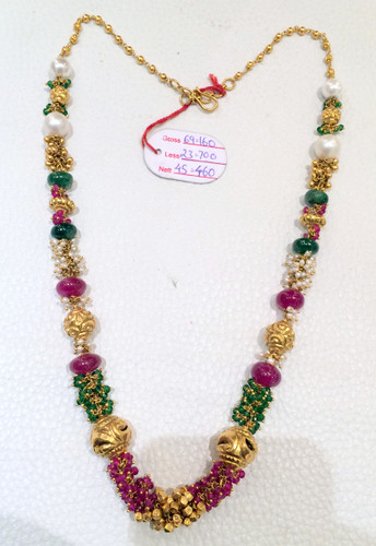 22K Gold Long beaded Necklace Strand with Gemstones 497-085